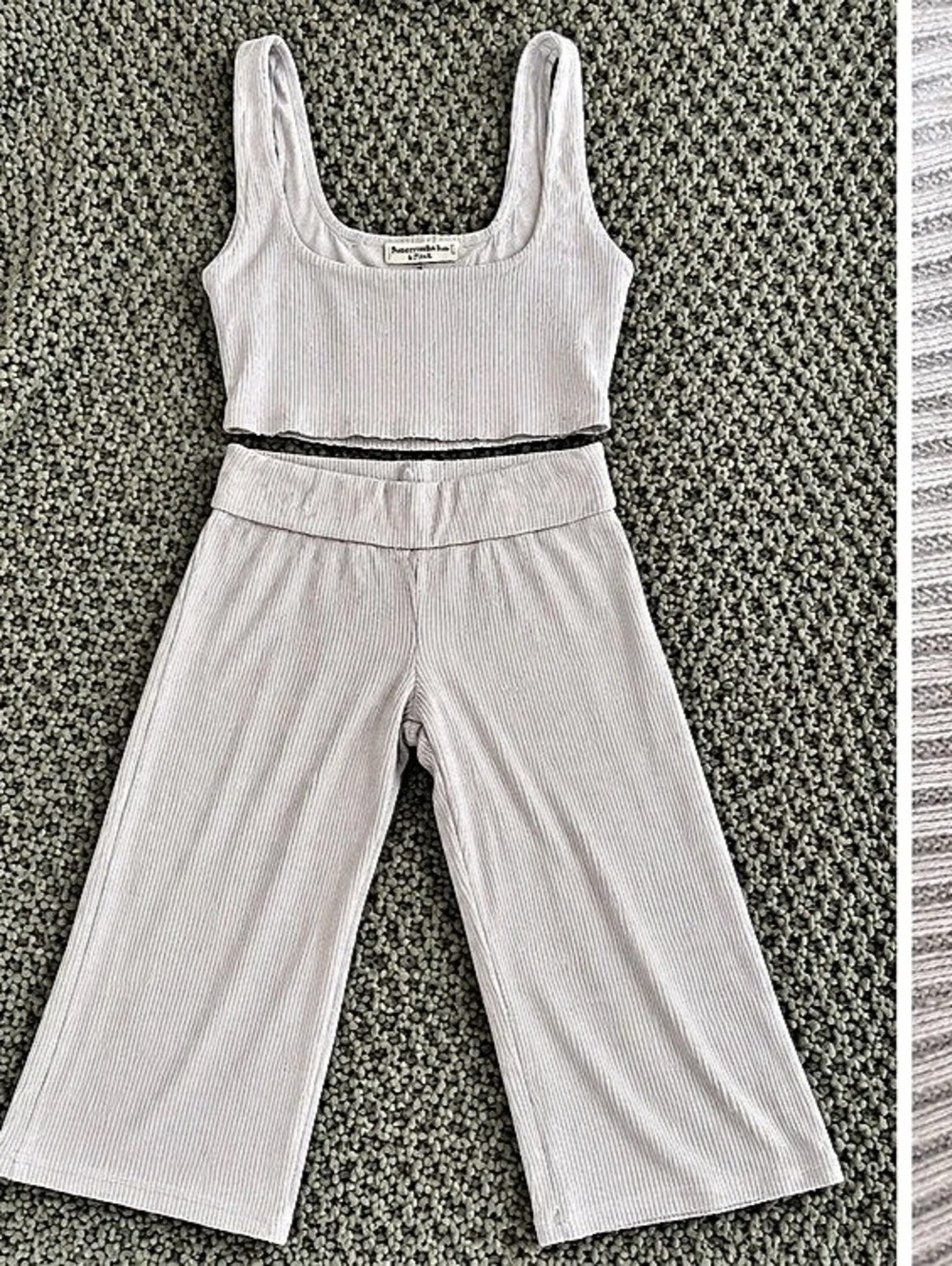 Abercrombie & Fitch Ribbed Wide Leg Lounge Set in Light Blue Size Small
